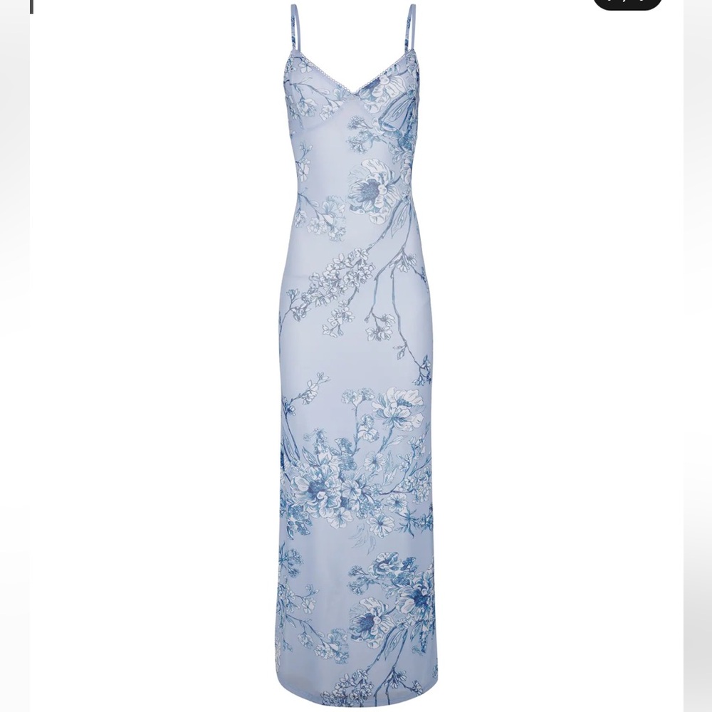 Tigermist Julianna Maxi Dress in Blue Ceramic Floral Print
